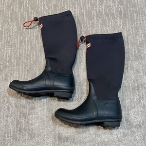 Hunter Women's 7 Neoprene Rain Boots In Navy Blue Size 7 Pre-Owned Great Shape